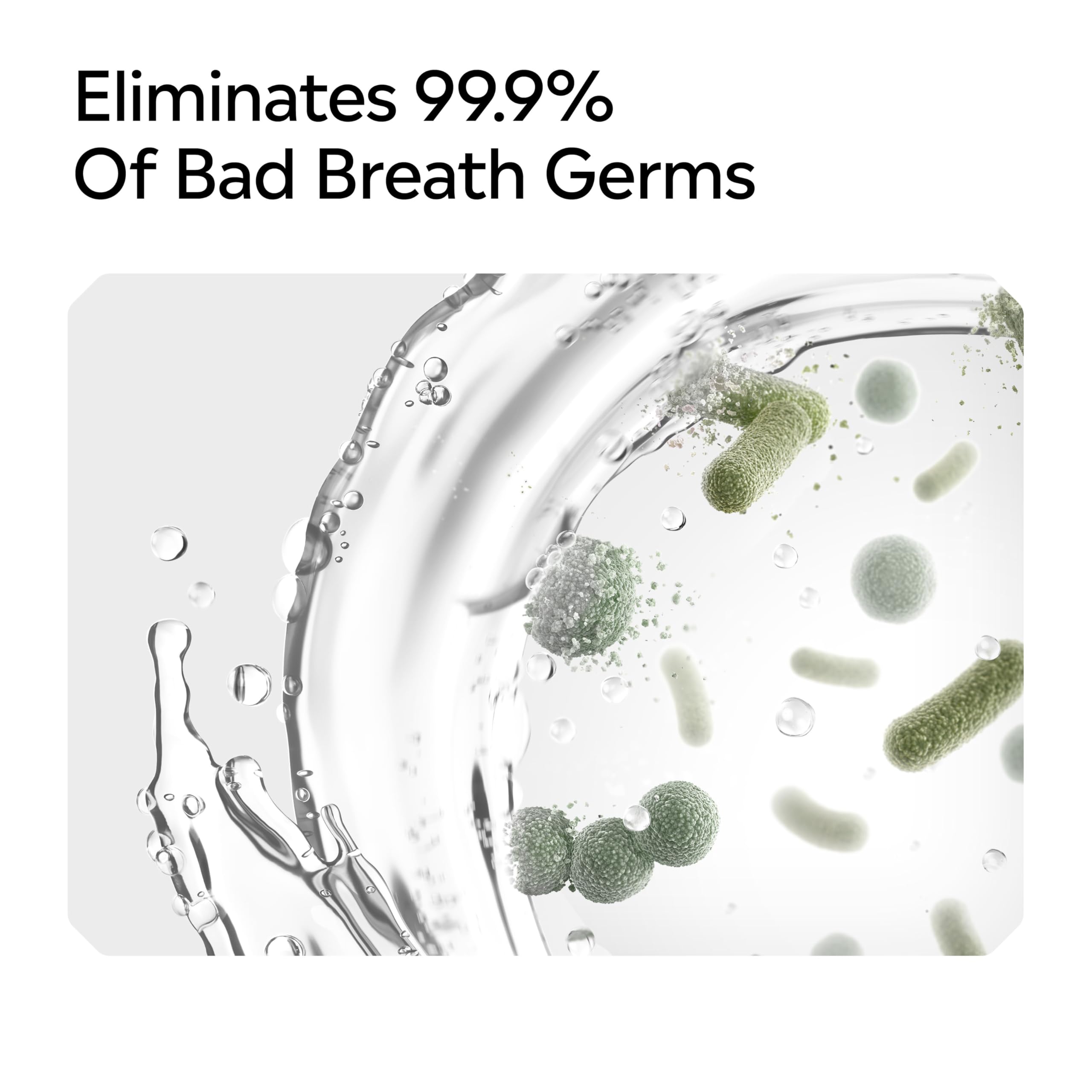 Listerine Total Care 360-degree clean bottle-pour focuses on a full-mouth rinse.