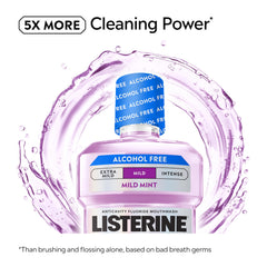 Pouring Listerine Total Care Alcohol-Free Mild Mouthwash for easy daily use