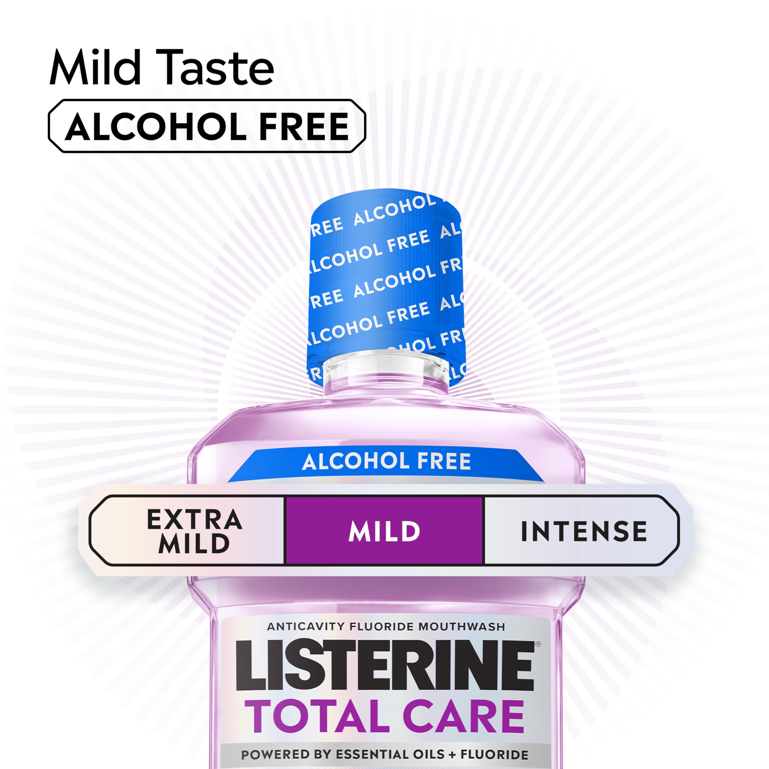 Two large Listerine Total Care Alcohol-Free Mild Mouthwash bottles in twin pack