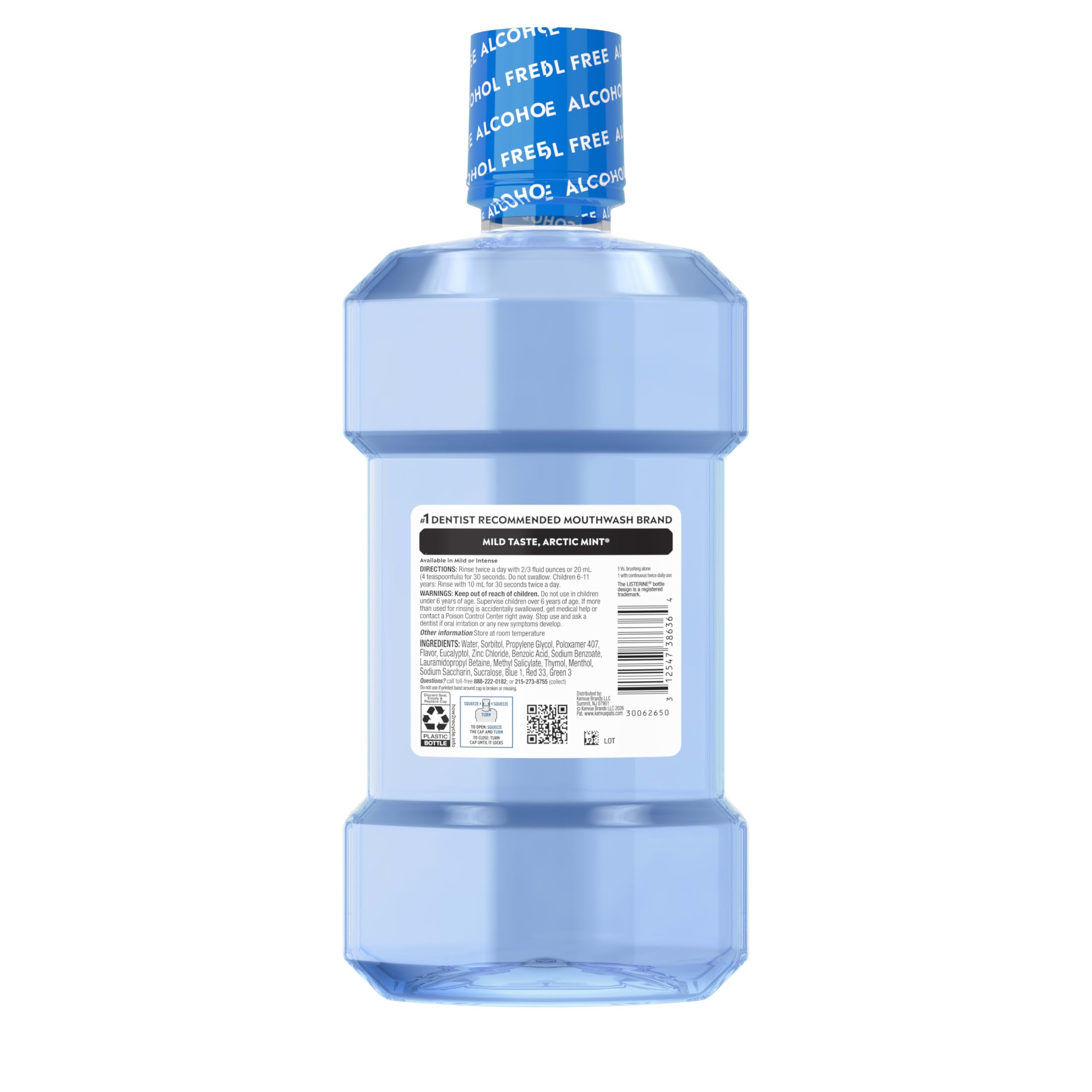 Listerine Ultraclean bottle and glass demonstrate a quick 30-second rinse.