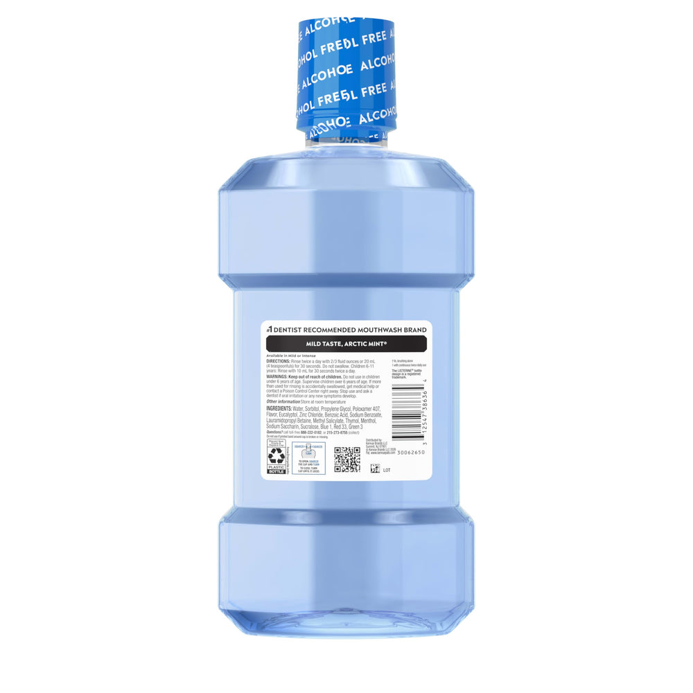 Listerine Ultraclean bottle and glass demonstrate a quick 30-second rinse.