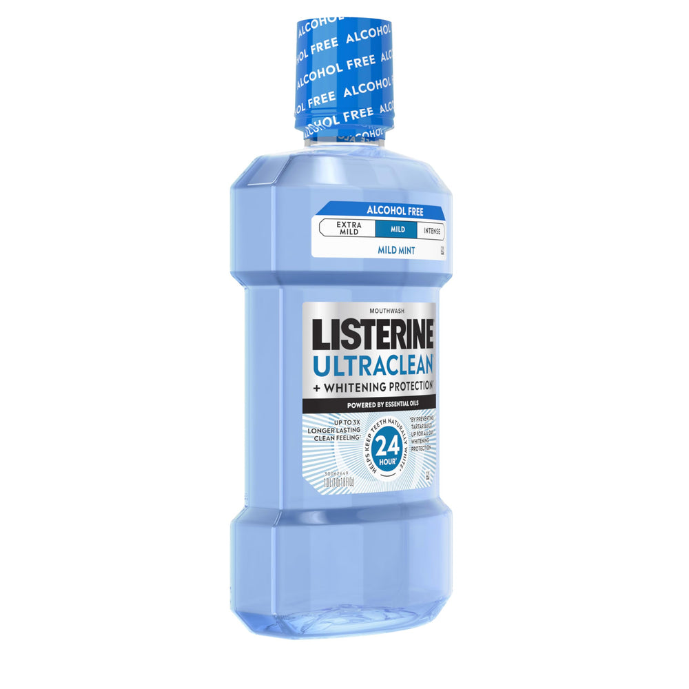 Listerine Ultraclean Whitening Protection label shot emphasizing whitening benefits.