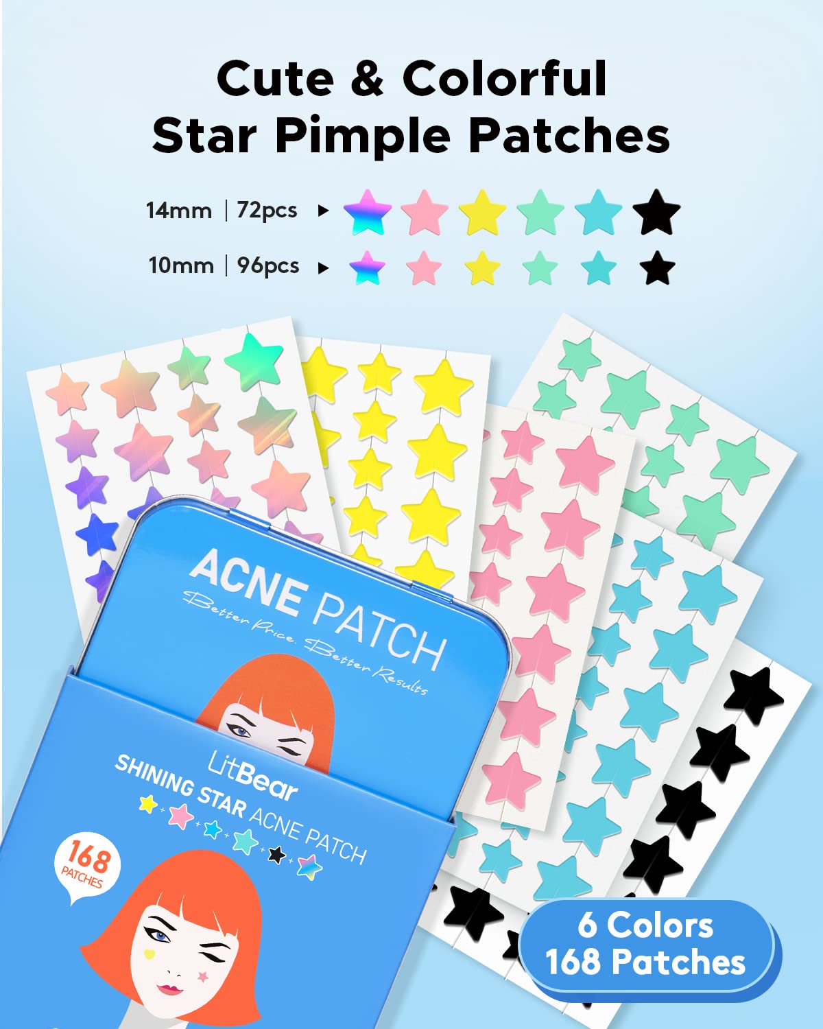 LitBear acne patch on face showing star style blending with makeup.