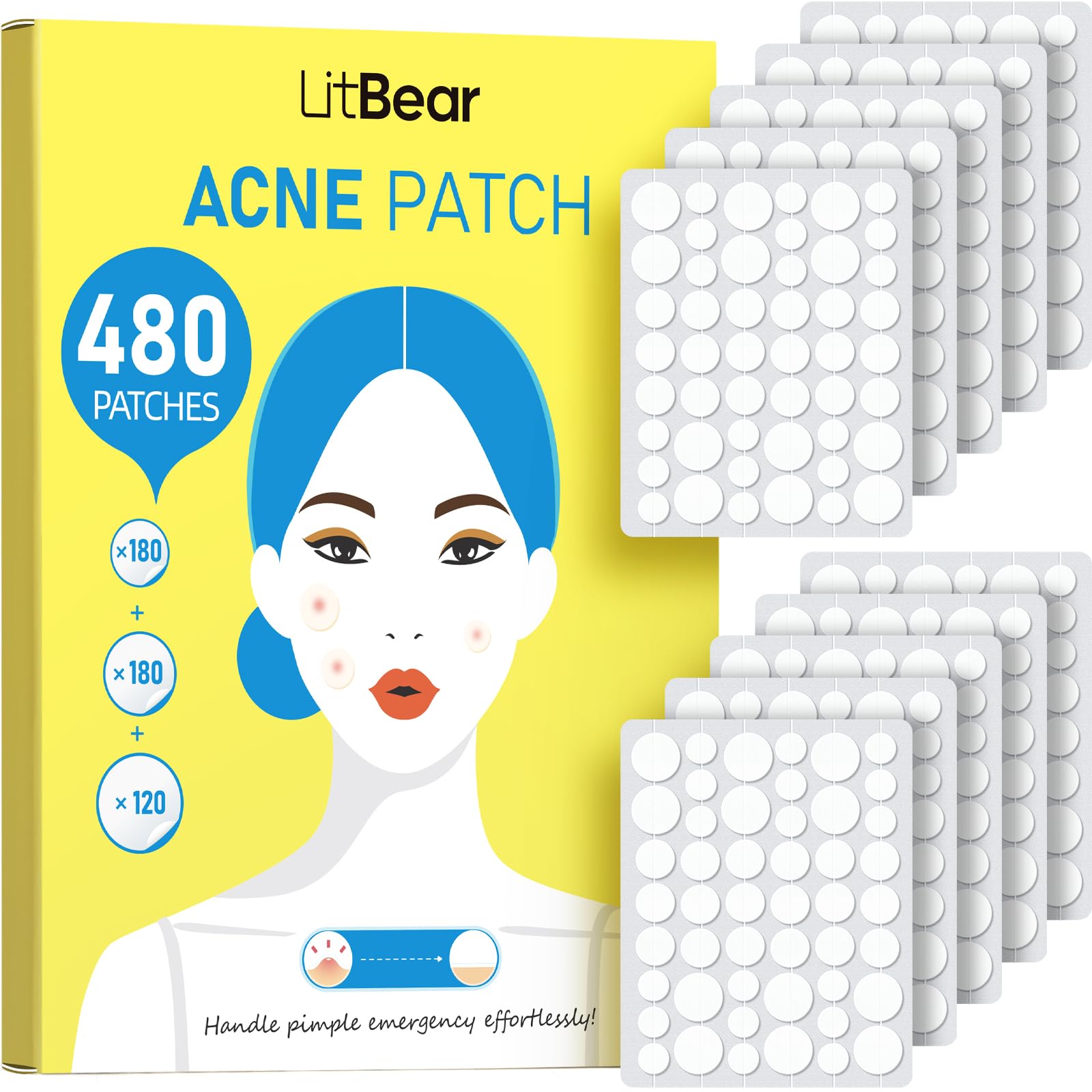 LitBear pimple patch bulk pack 480-count for everyday blemish care