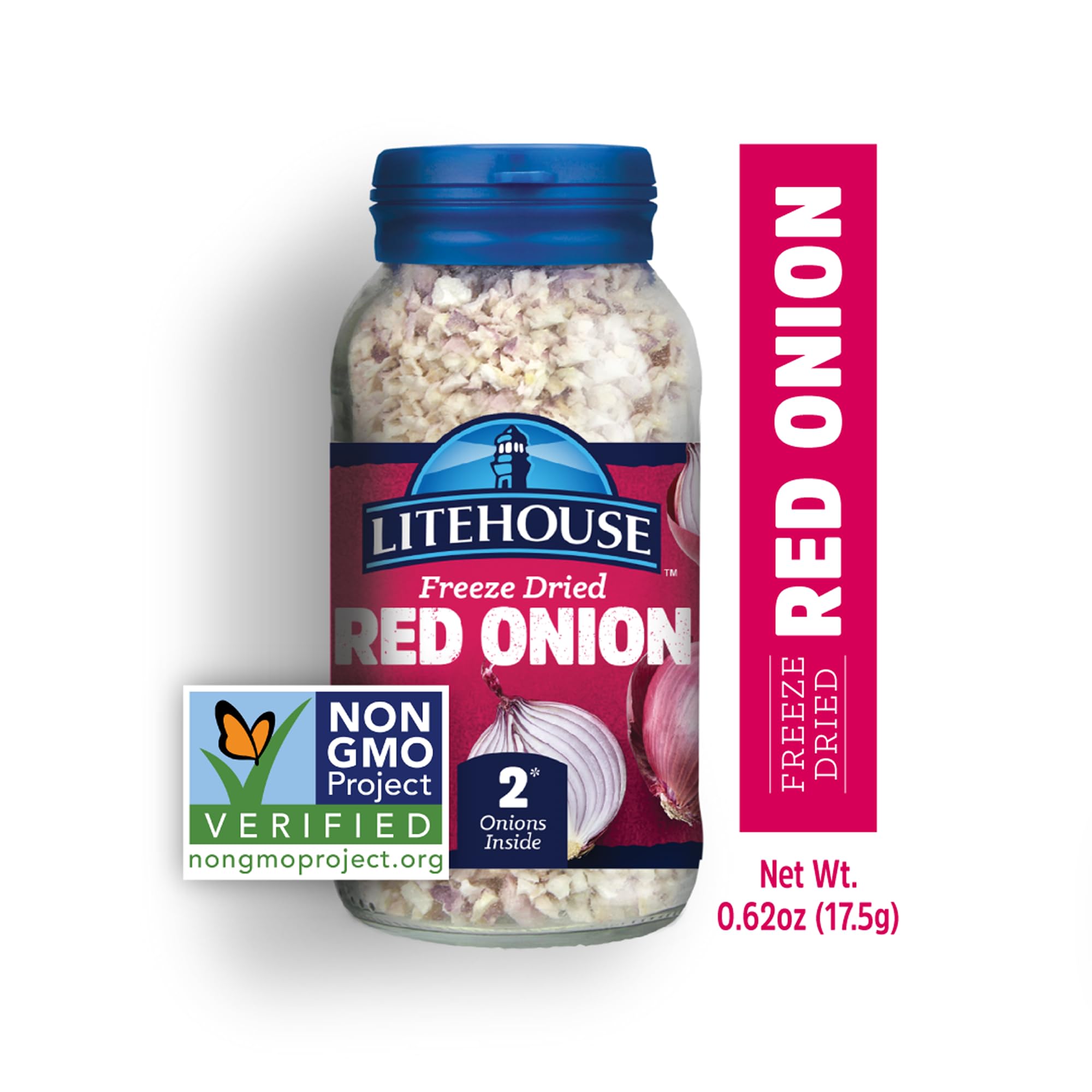 Litehouse Freeze Dried Red Onion stored without refrigeration for pantry use.