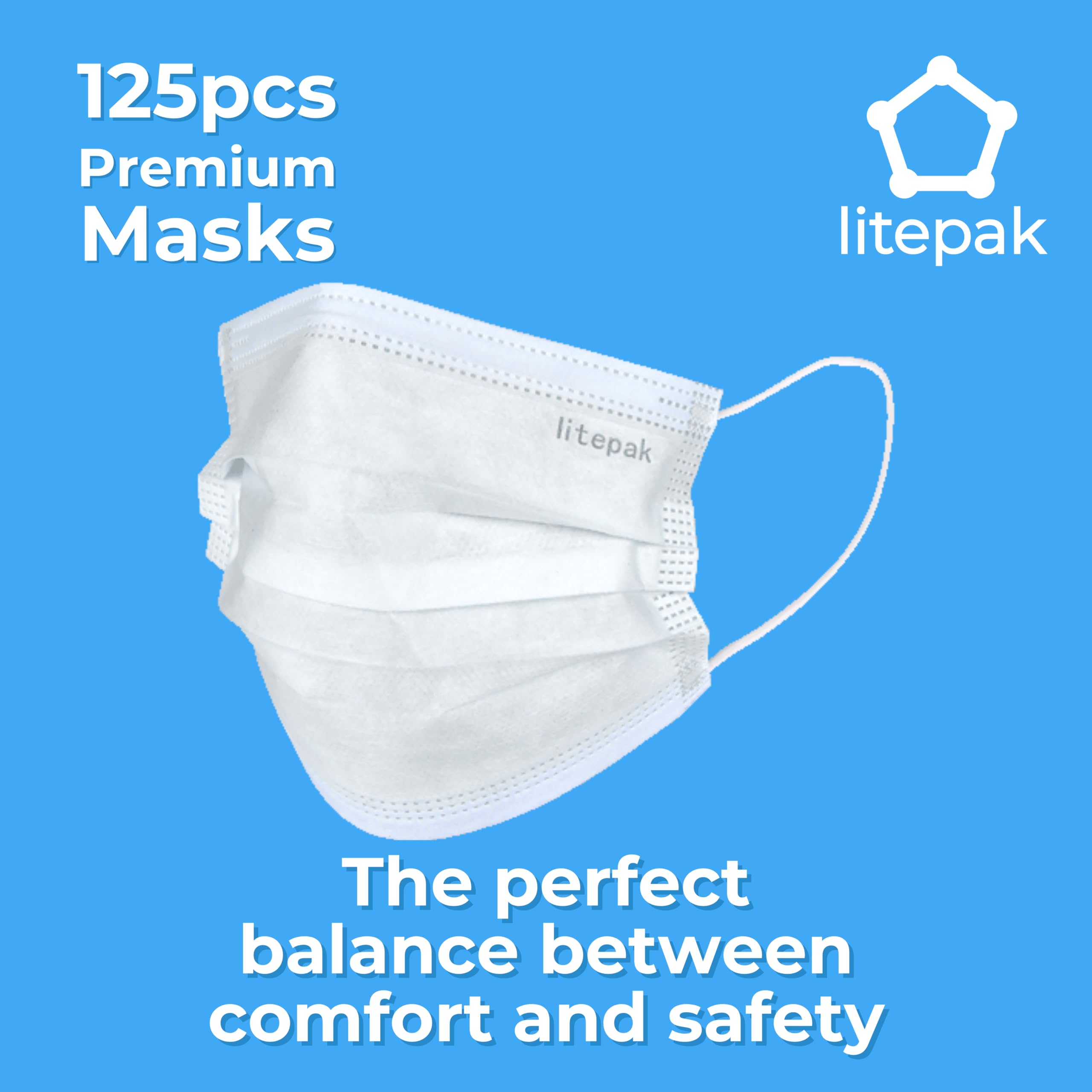 Litepak white disposable masks folded and ready for daily wear.