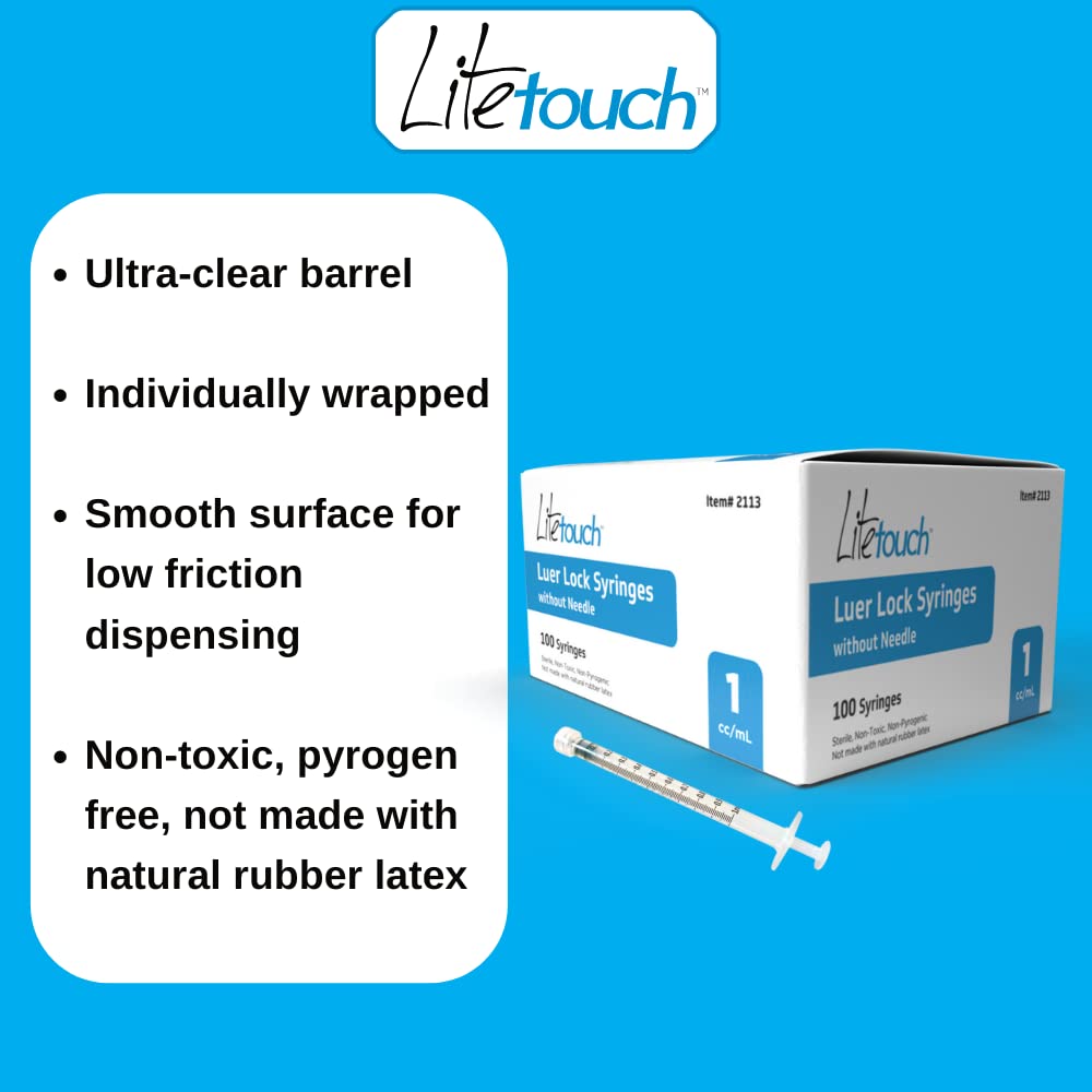 LITETOUCH clear barrel syringe highlighting ultra-clear markings for precise dispensing