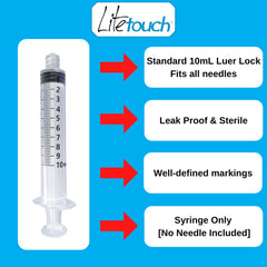 LITETOUCH sterile, individually wrapped syringe ready for safe handling.