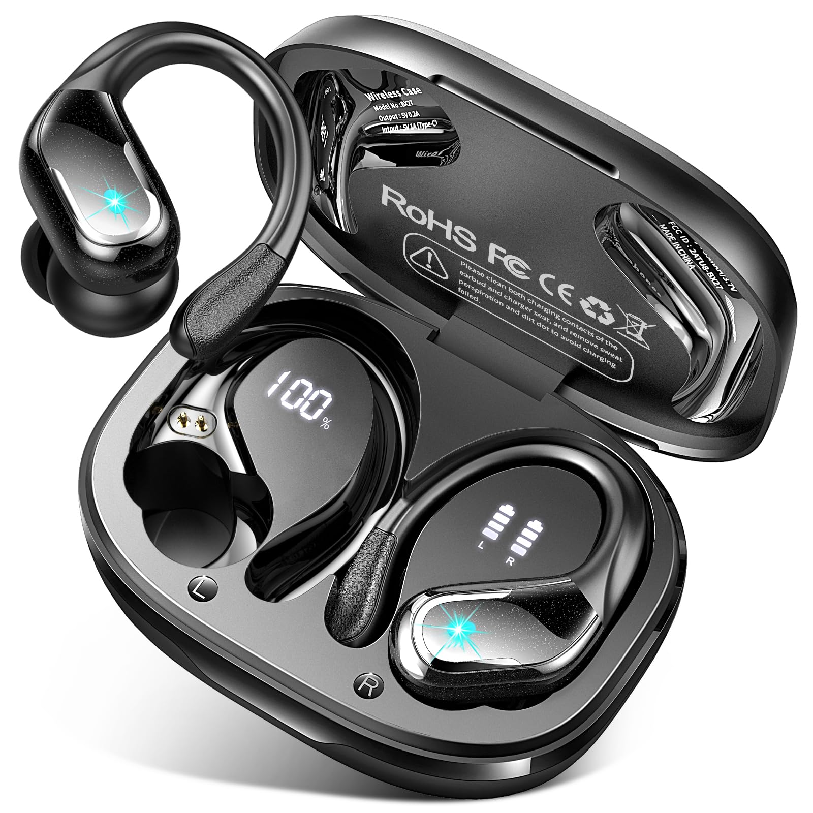 Ltinist wireless earbuds with dual power display for easy battery monitoring during workouts.