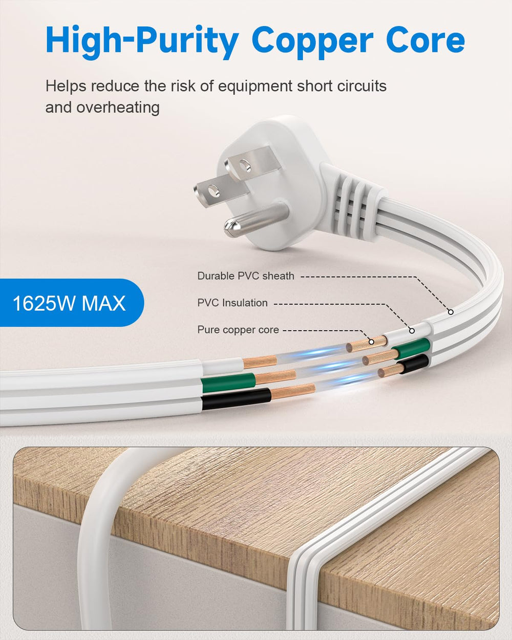 LitStar flat plug 1ft white two-pack packaging for multiple rooms.
