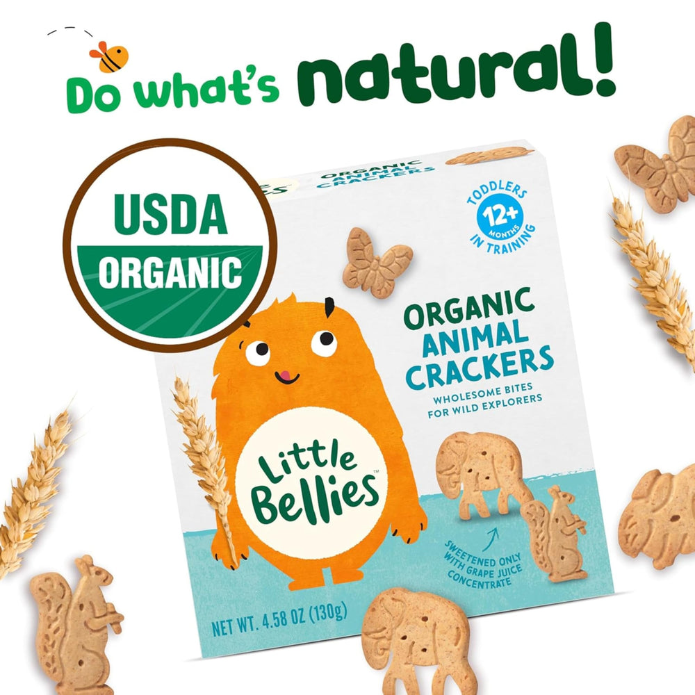 Little Bellies Organic Animal Crackers crispy texture close-up for a crunchy toddler bite