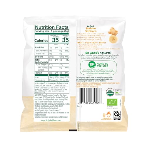 Little Bellies Banana Softcorn texture closeup shows soft puffed corn ideal for gentle chewing