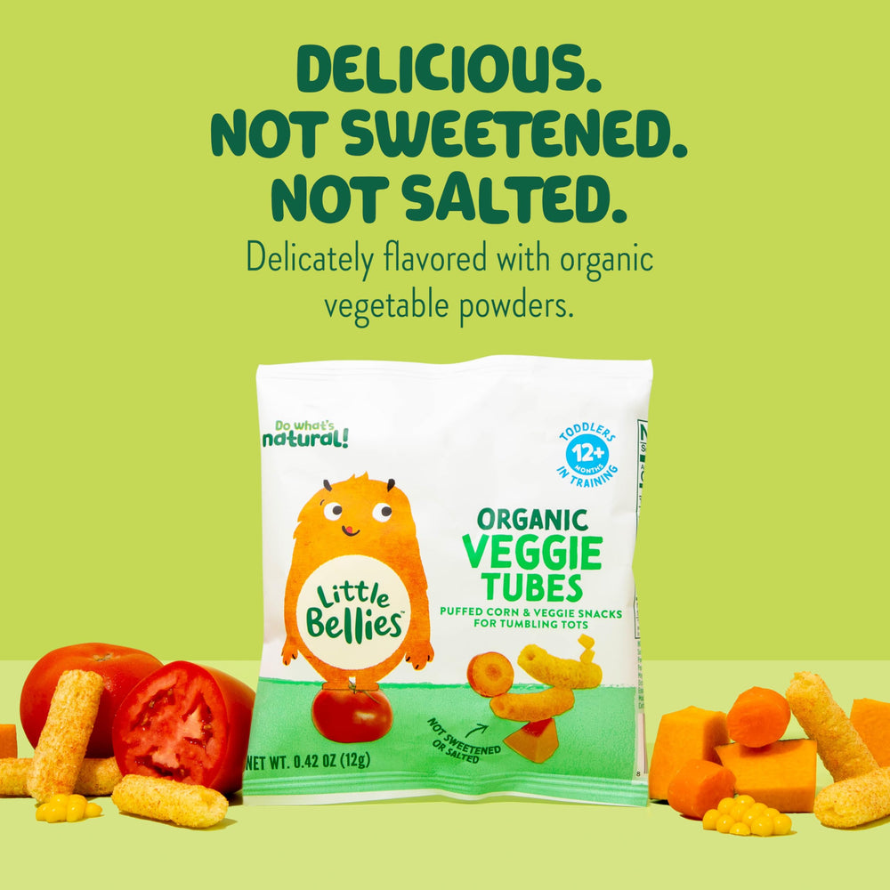 Little Bellies Veggie Tubes non-GMO ingredients showcased for clean nourishment.