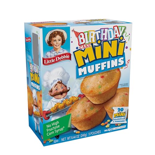 Little Debbie Birthday Cake Mini Muffins pouches enable easy, on-the-go snacking with sprinkles.