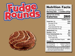 Closeup of Little Debbie Fudge Rounds showing creamy chocolate center.