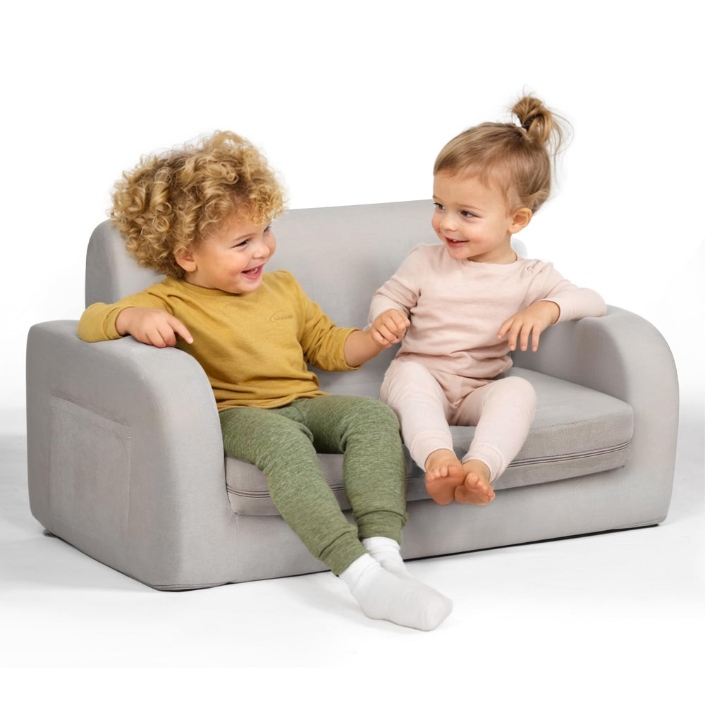 Little Dove 3-in-1 convertible kids couch offers flexible seating for siblings during playtime.