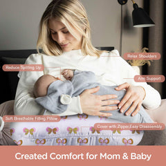 Little Grape Land nursing pillow ergonomic feeding height for caregiver comfort.