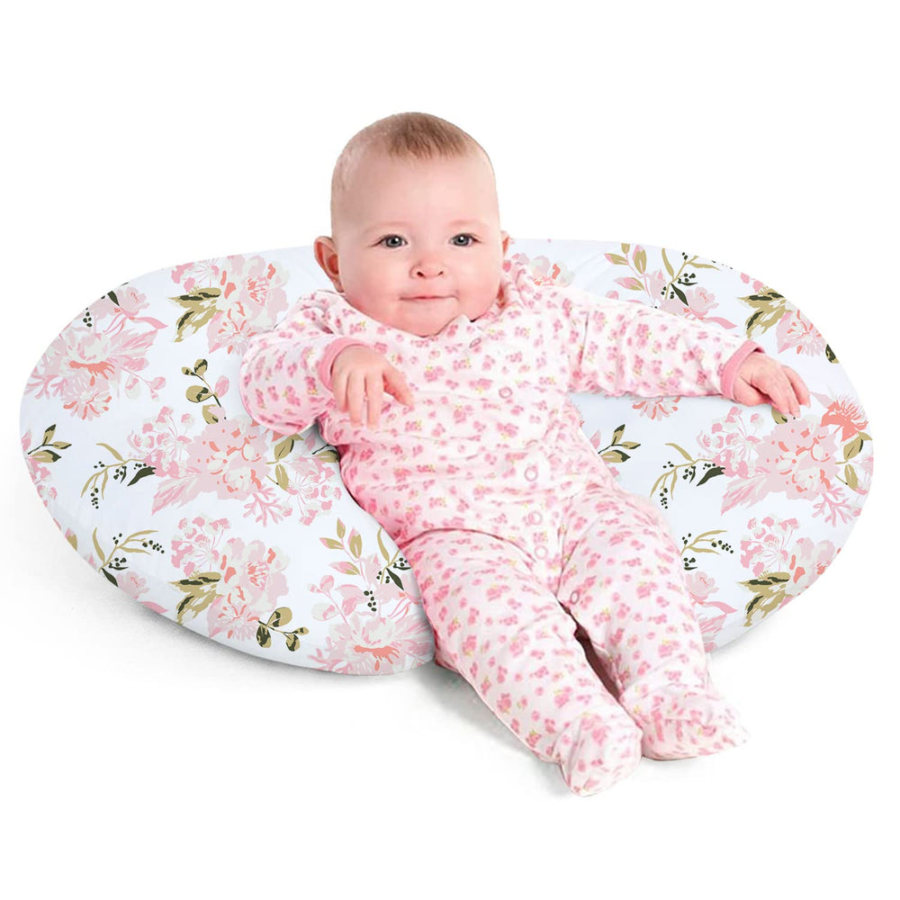 Little Grape Land nursing pillow with rose floral cover for comfortable feeding sessions.