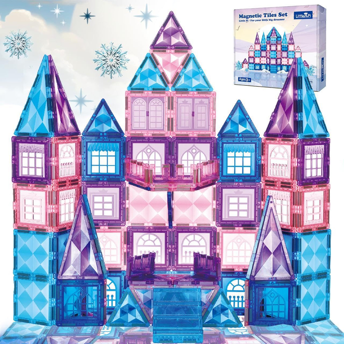 Little Pi 102pcs frozen princess castle tiles for imaginative snowy kingdom play