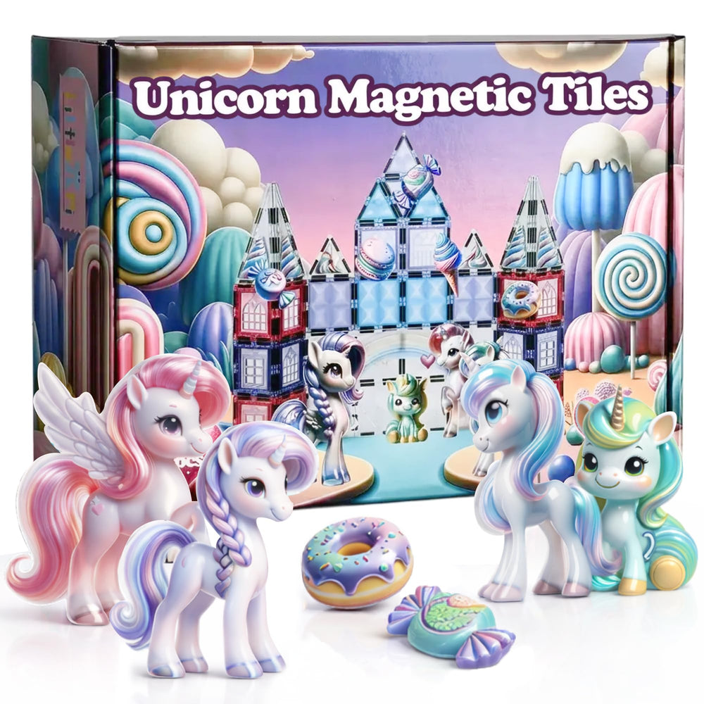 Little Pi unicorn magnetic tiles castle set sparks imaginative play