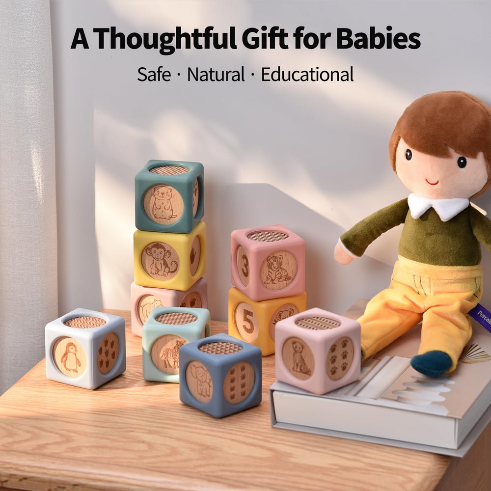 Little Rawr blocks are sized for tiny hands, supporting sensory exploration.