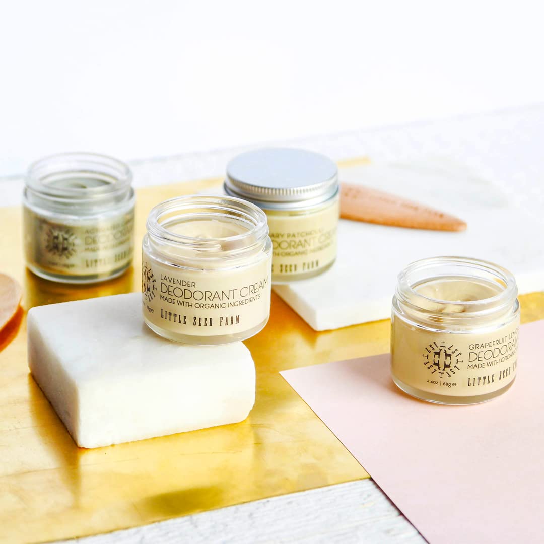 Little Seed Farm deodorant cream silky texture image emphasizes easy glide.