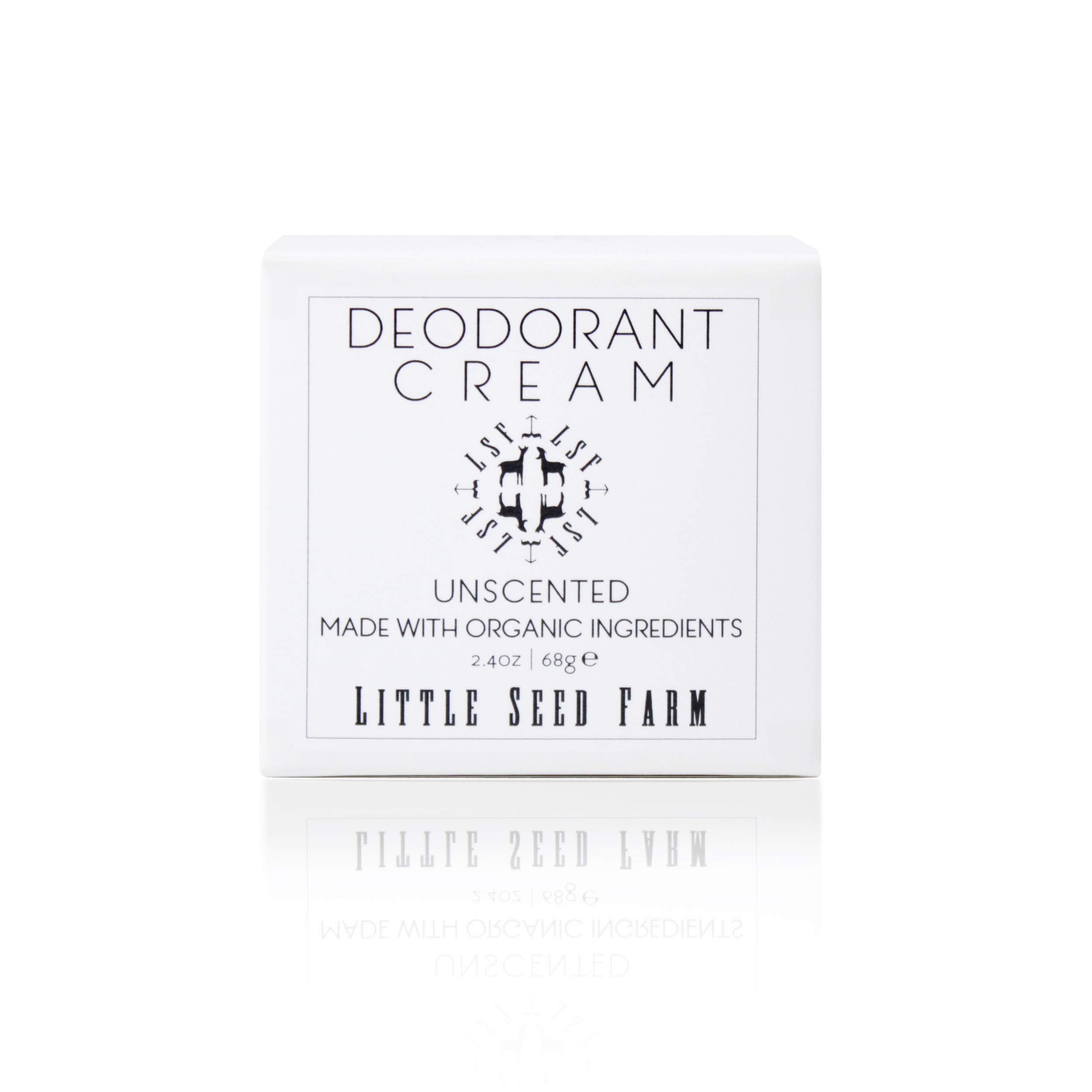 Little Seed Farm deodorant cream unscented jar close-up showing silky texture for sensitive skin.