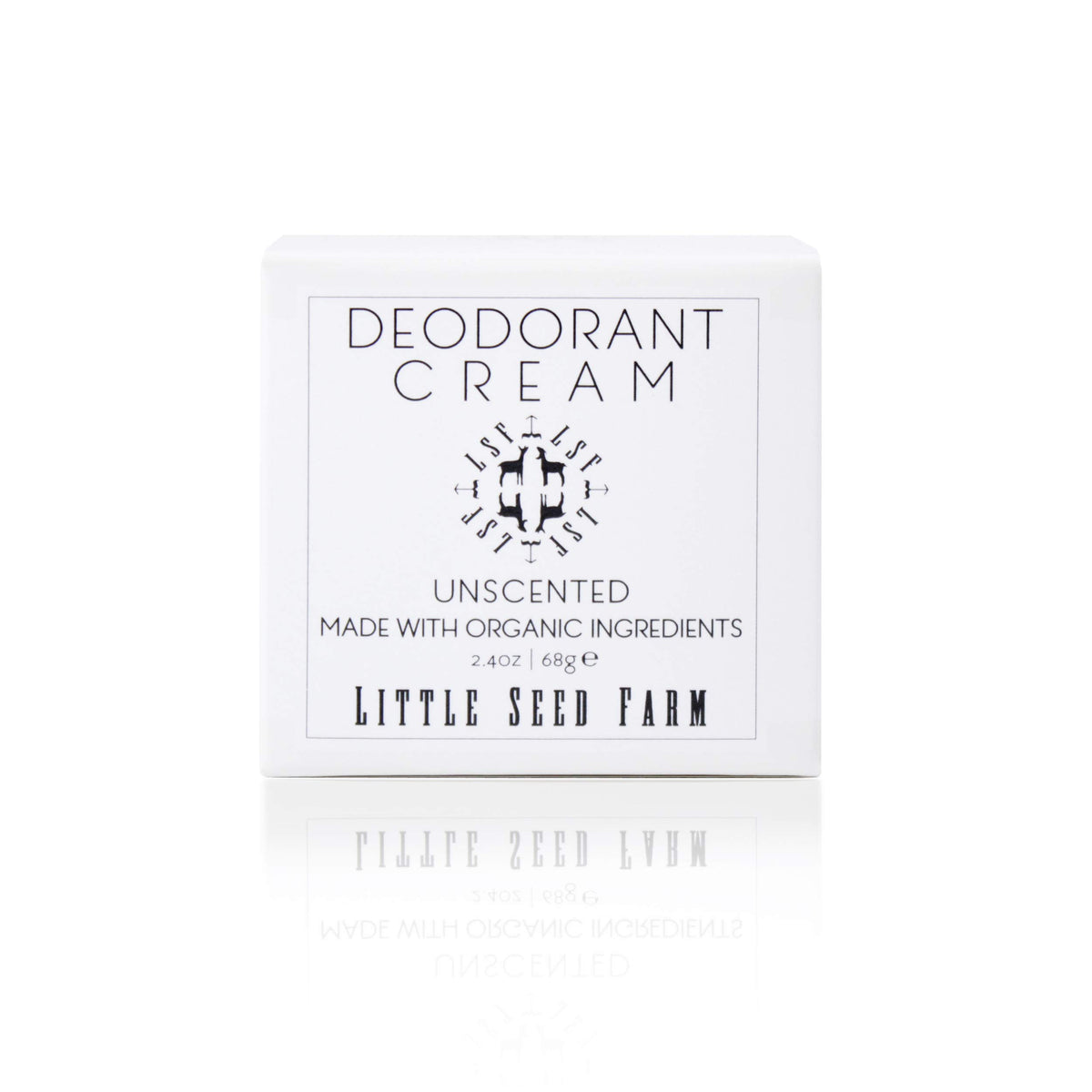 Little Seed Farm deodorant cream unscented jar close-up showing silky texture for sensitive skin.