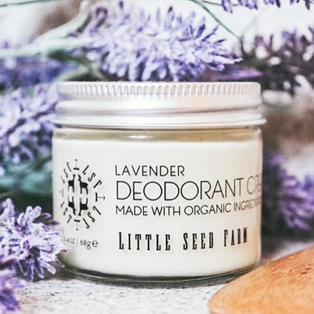 Wooden scoop included with Little Seed Farm Lavender deodorant for mess-free use.