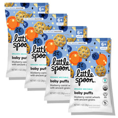 Little Spoon Blueberry Carrot Meltable Baby Wheels packaging front demonstrates convenient grab-and-go feeding.