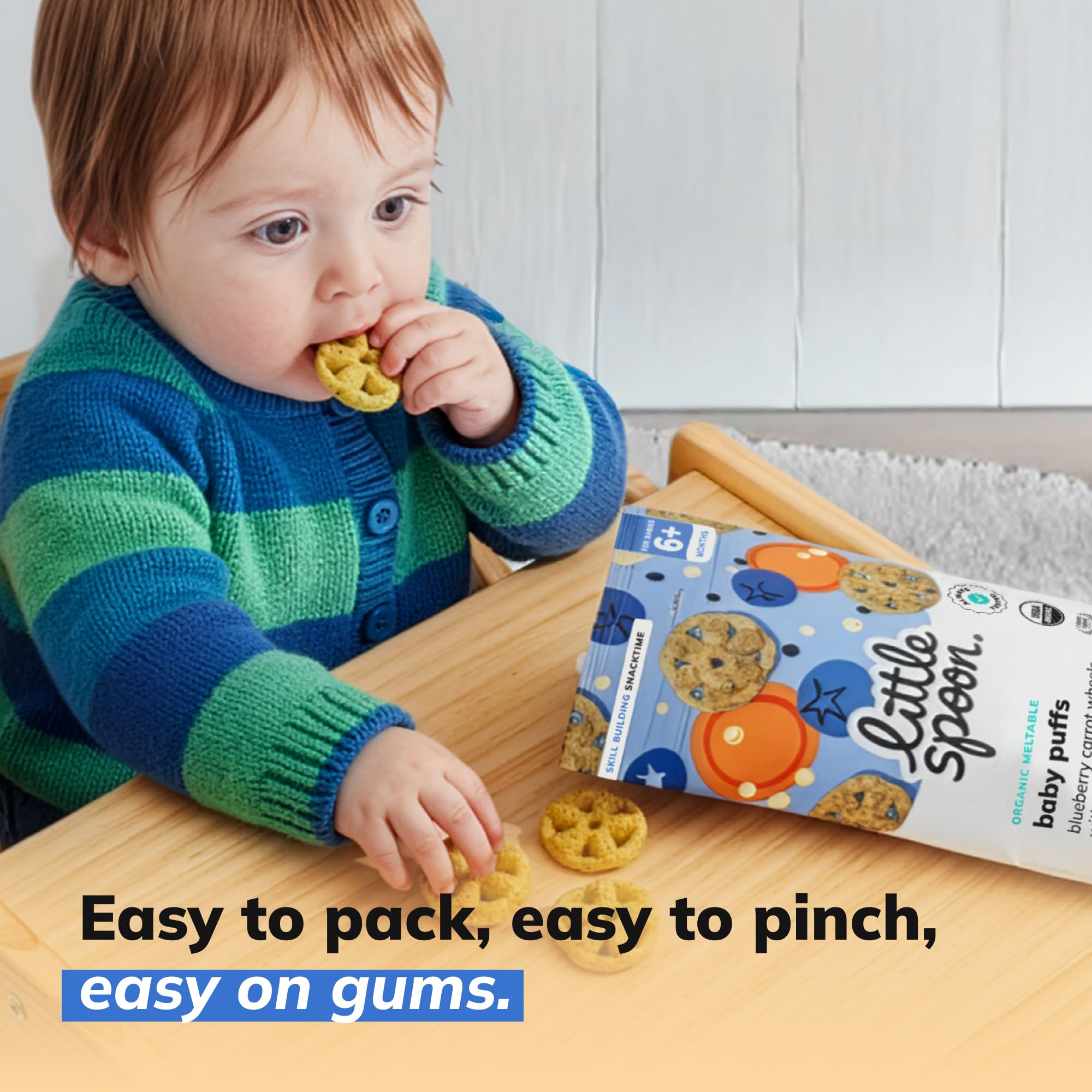 Ready-to-serve on-the-go snack ideal for babies exploring new textures.