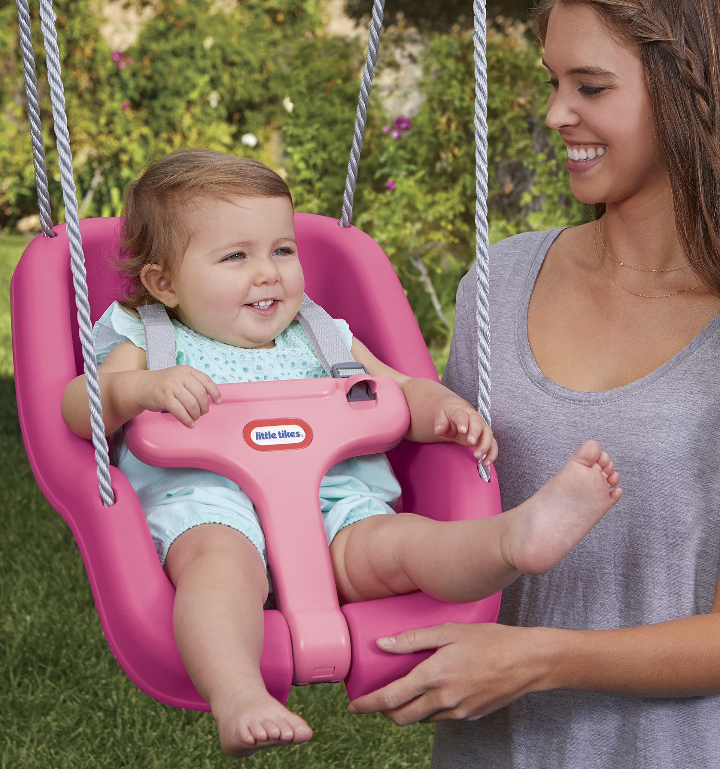 Removable straps on the Little Tikes swing store neatly when not needed for toddlers.