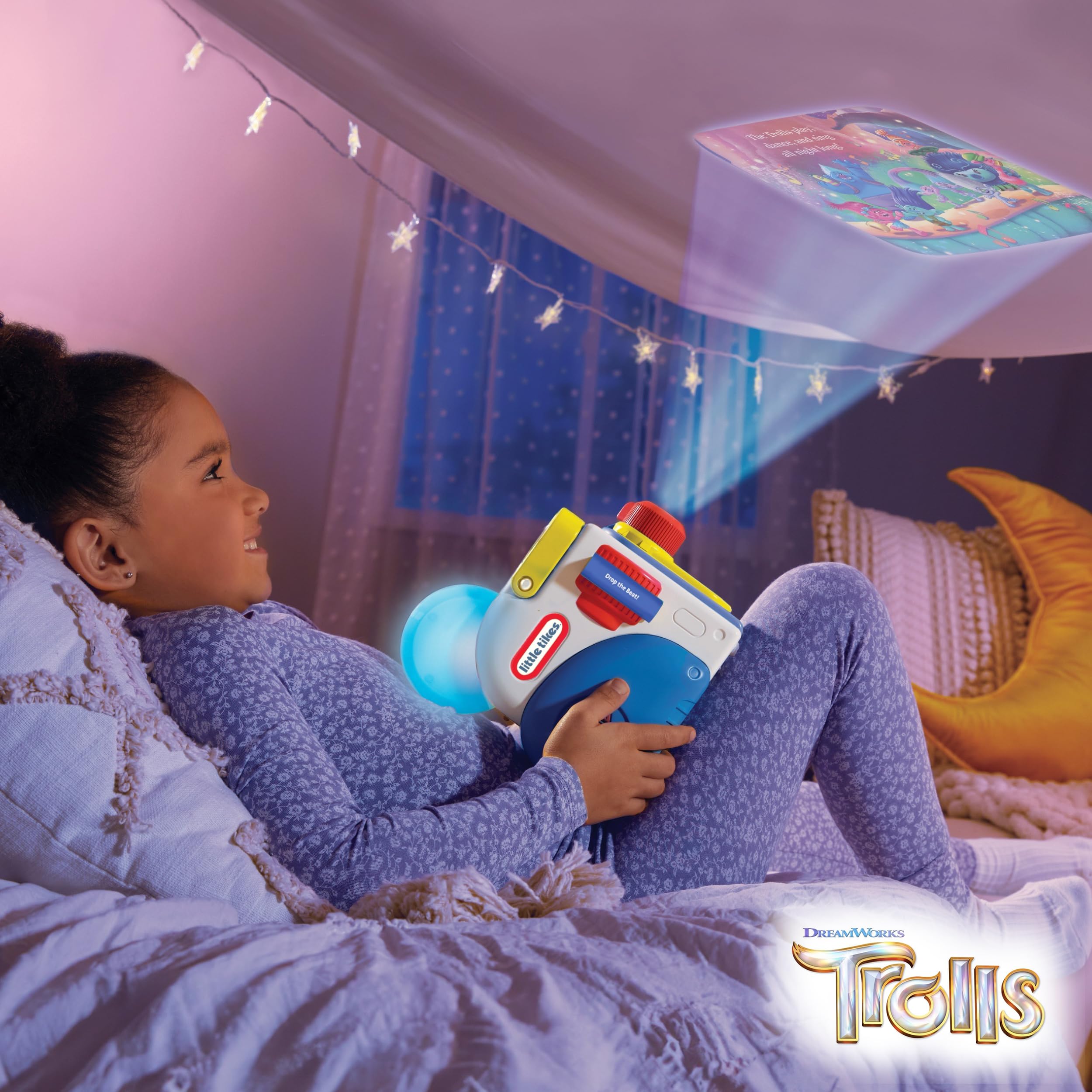 Little Tikes Story Dream Machine Trolls read-along supports early reading skills.