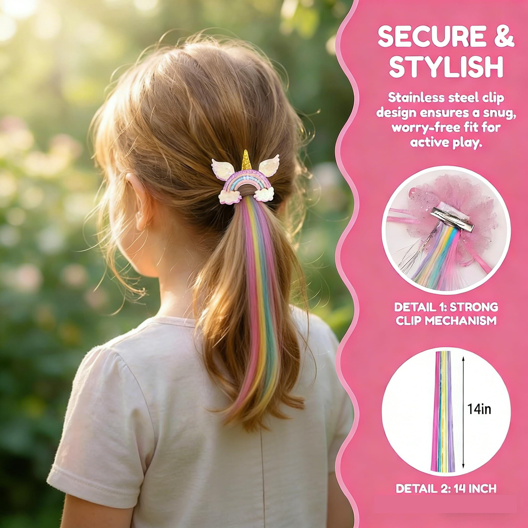 Little World unicorn glitter hair clip close-up shows playful sparkle for special occasions.