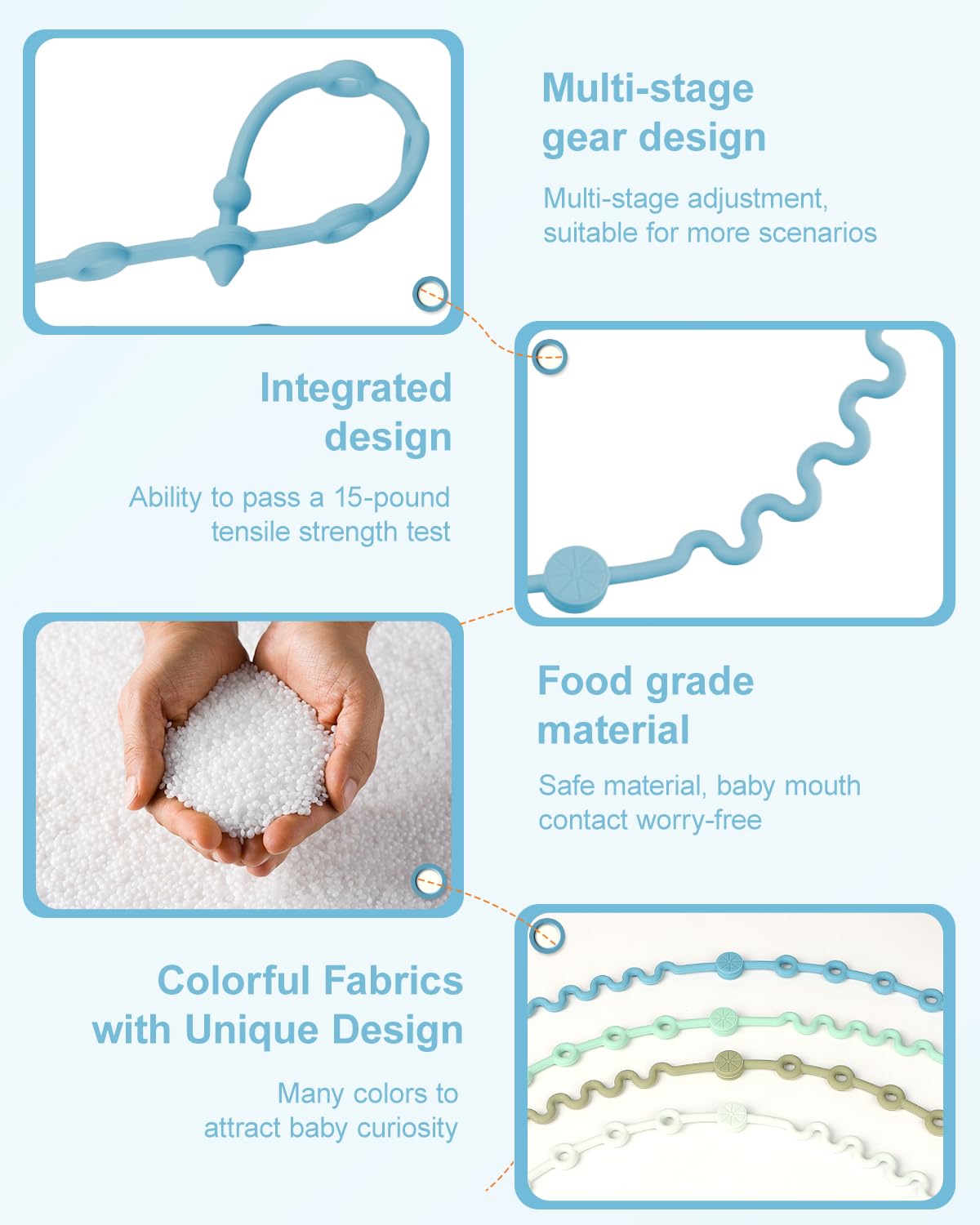 LittleHugs silicone straps on a car seat help keep travel essentials organized.