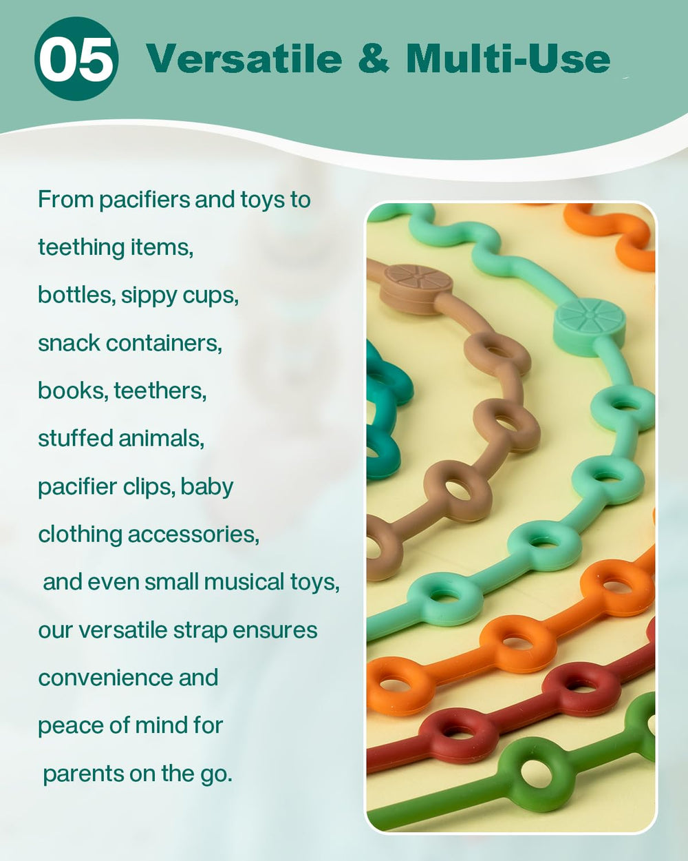 LittleHugs teether toy holder keeps toys accessible on the go.