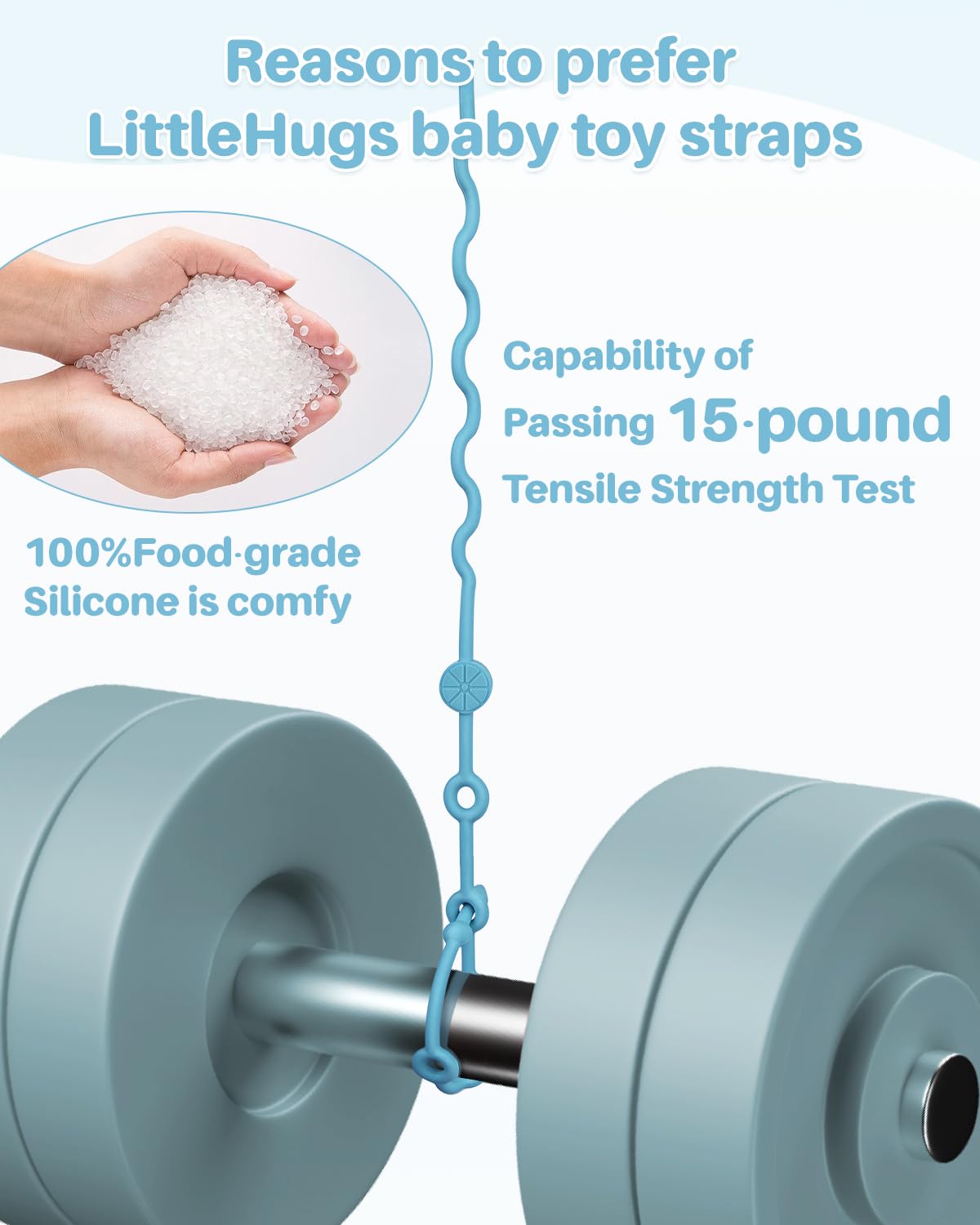 LittleHugs highchair clip secures a teether during meals for easy access.