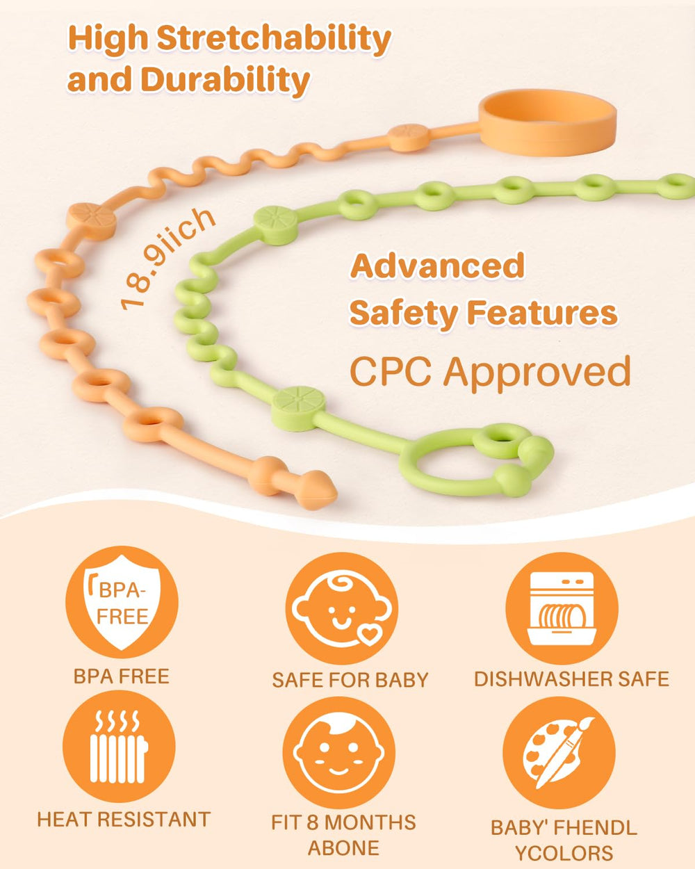 LittleHugs green strap attaches easily to bottles or teethers