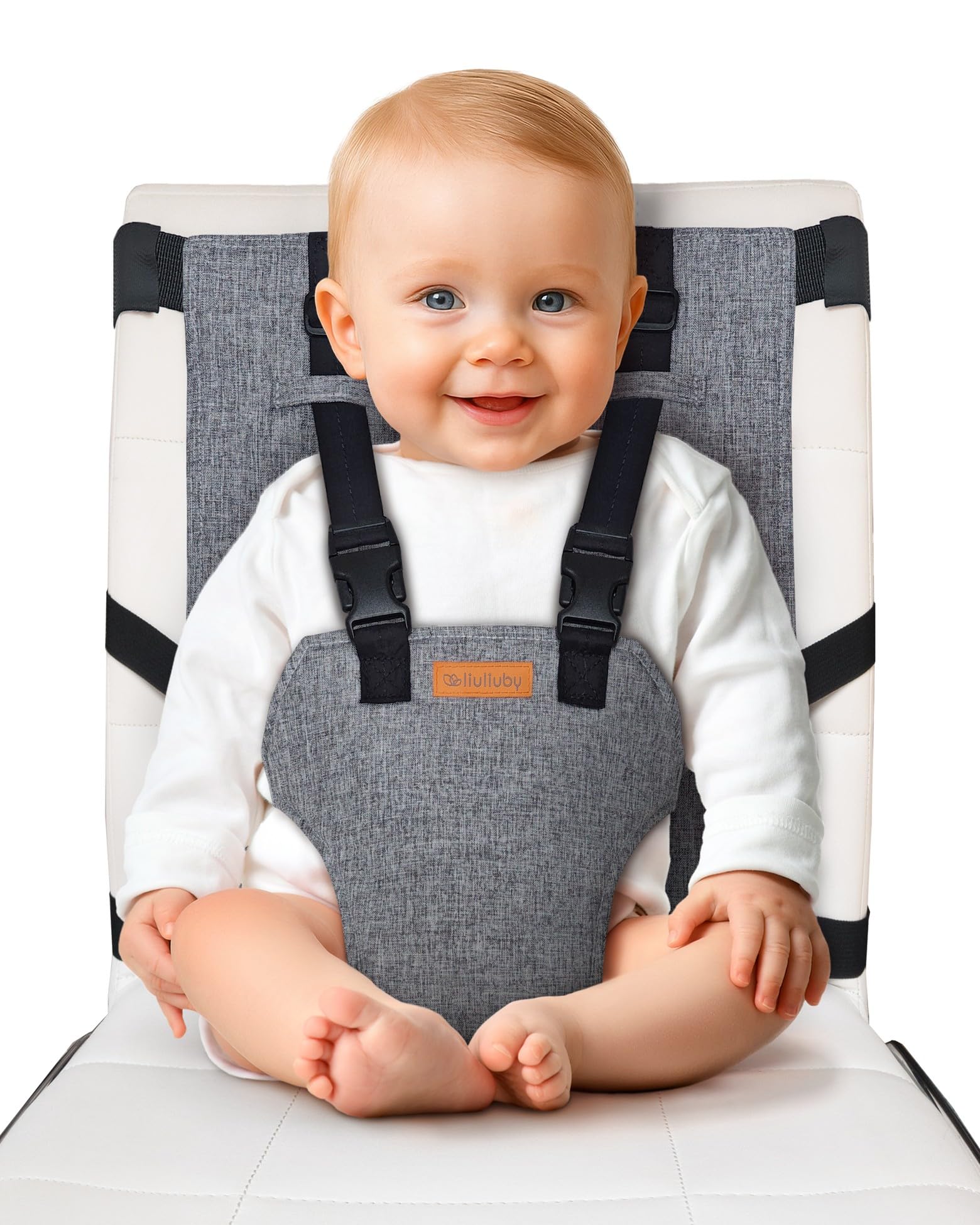 Liuliuby Compact Travel High Chair attached to a chair for on the go feeding.