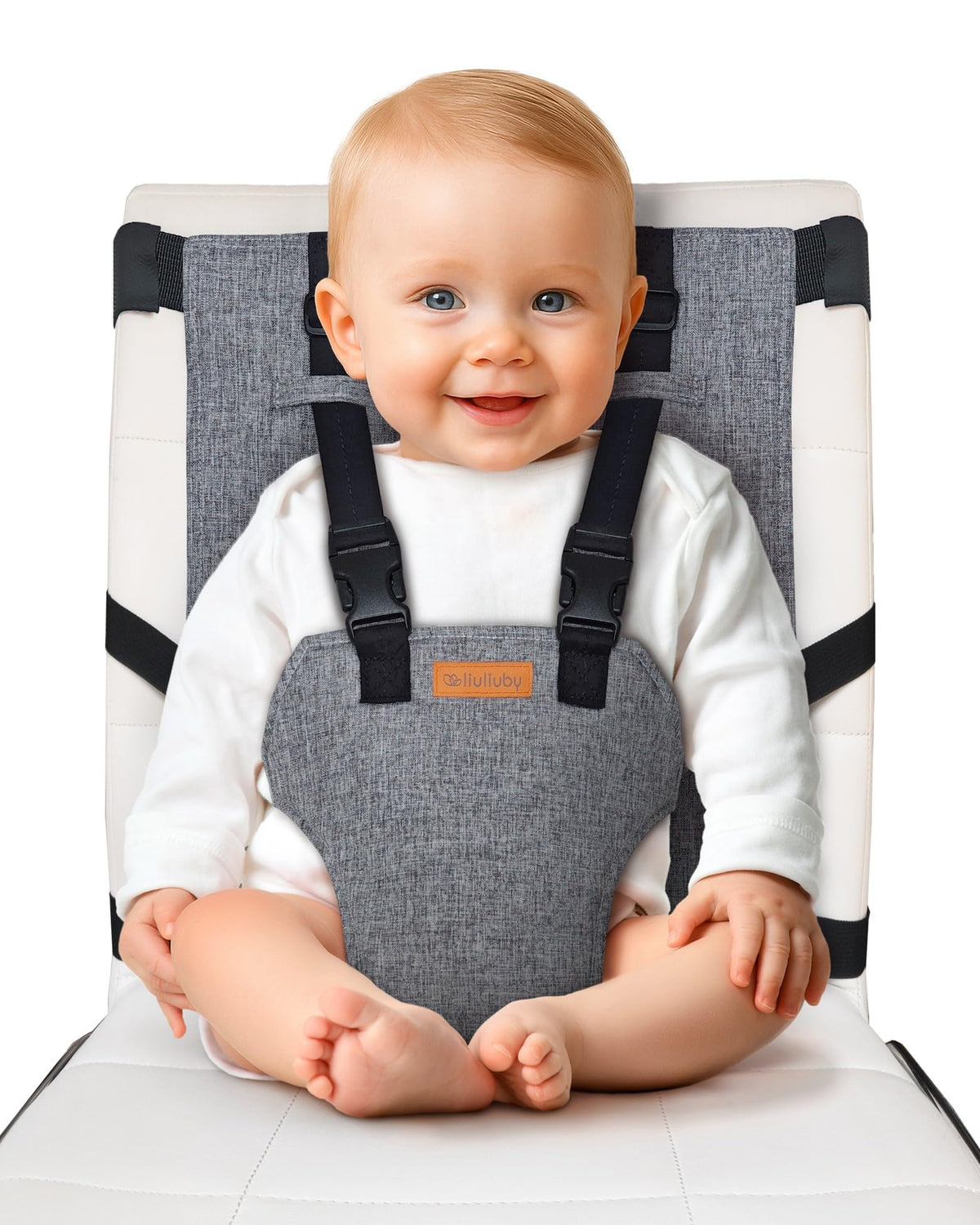 Liuliuby Compact Travel High Chair attached to a chair for on the go feeding.