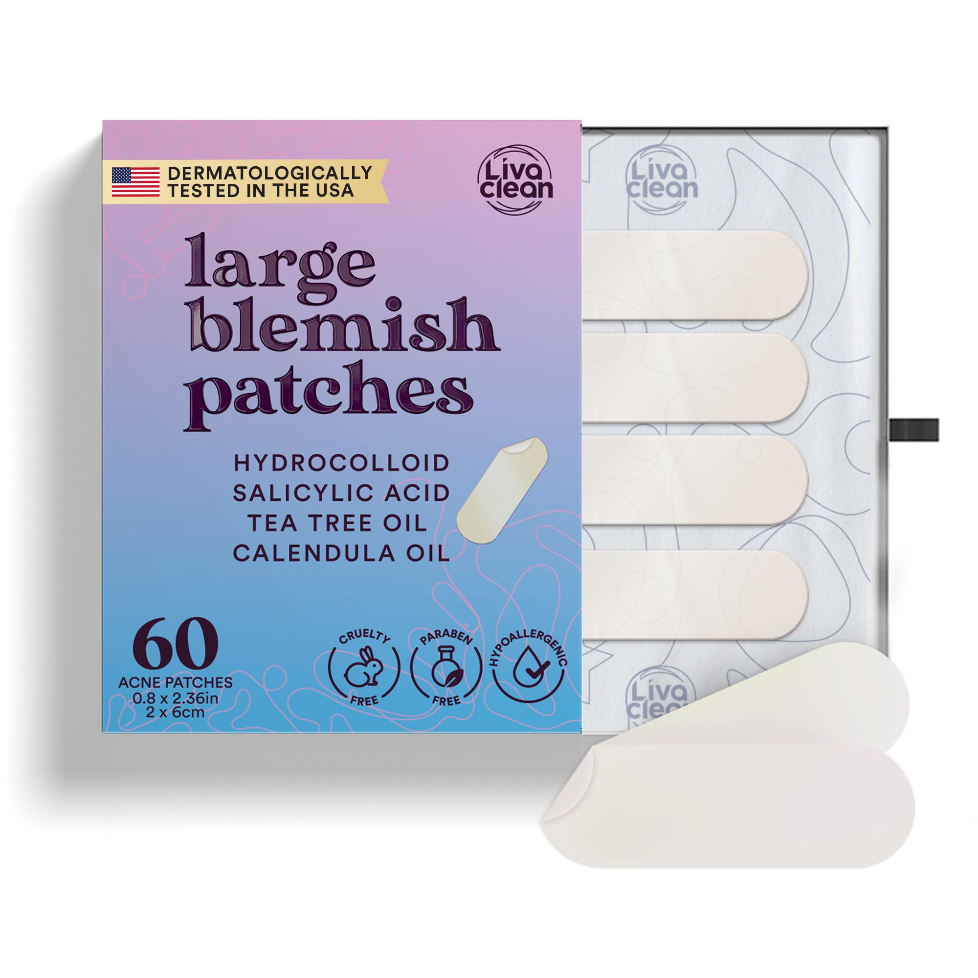 LivaClean 60CT Large Pimple Patch provides full-face coverage for rapid breakout management.