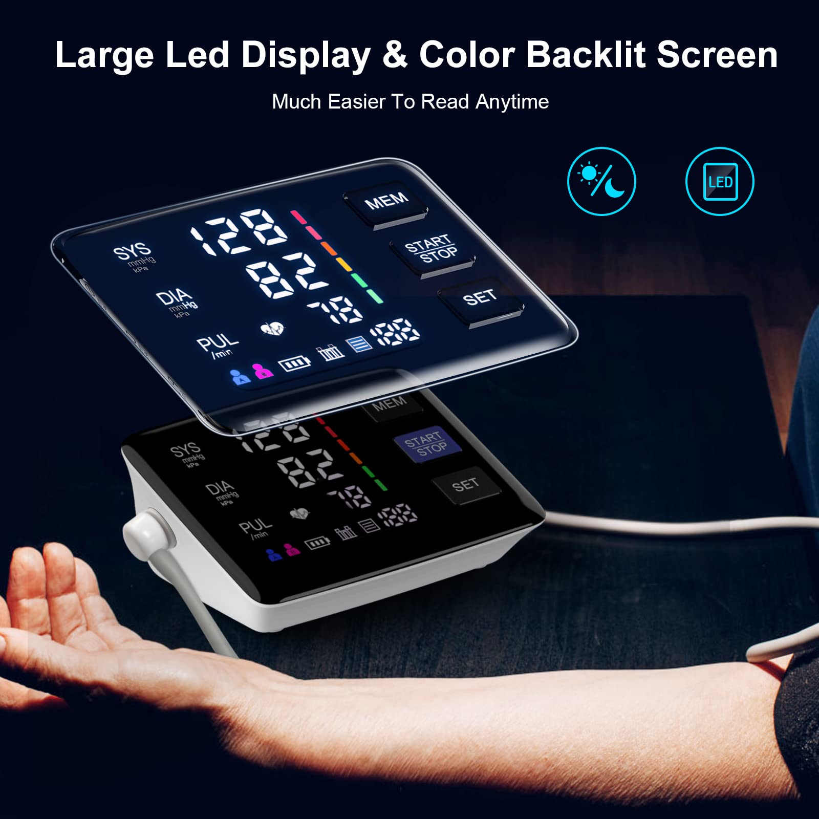 LIVAROCI bp monitor led screen with backlight for clear readings day or night.