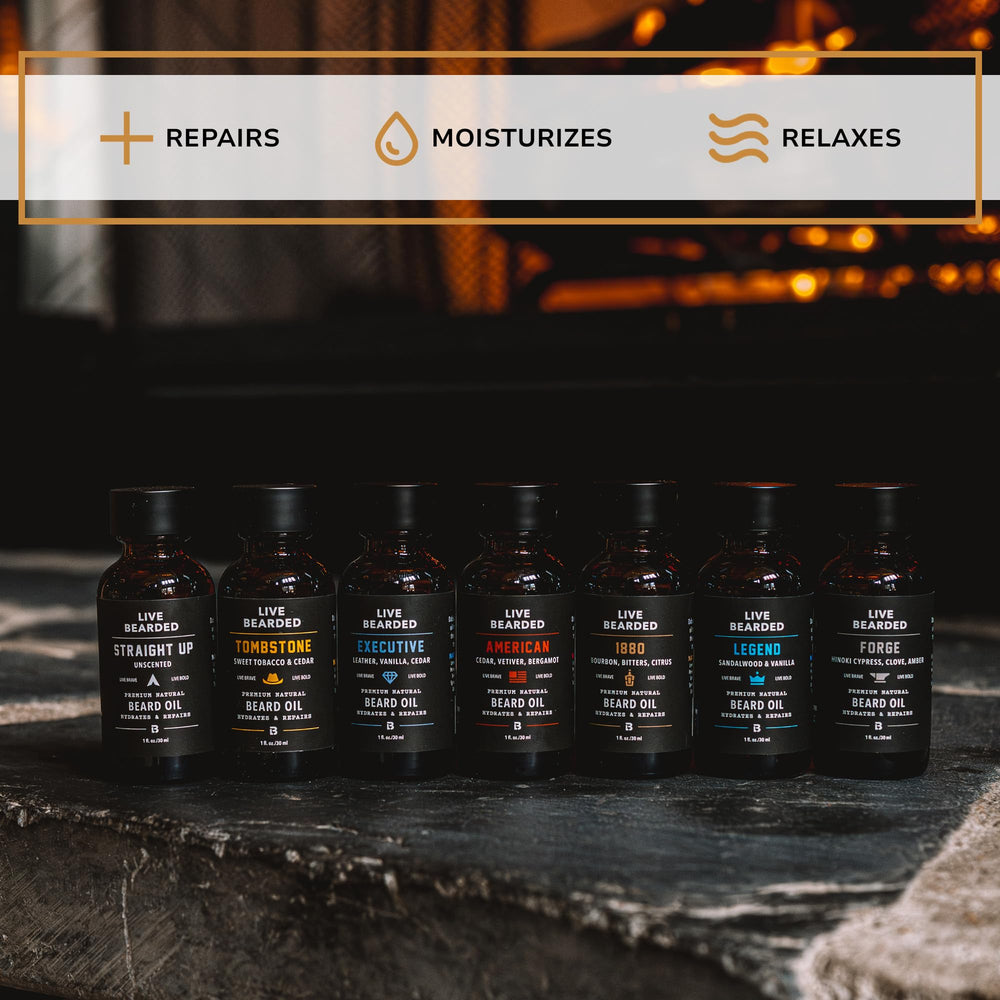 Live Bearded close-up reveals jojoba-based ingredients for beard care
