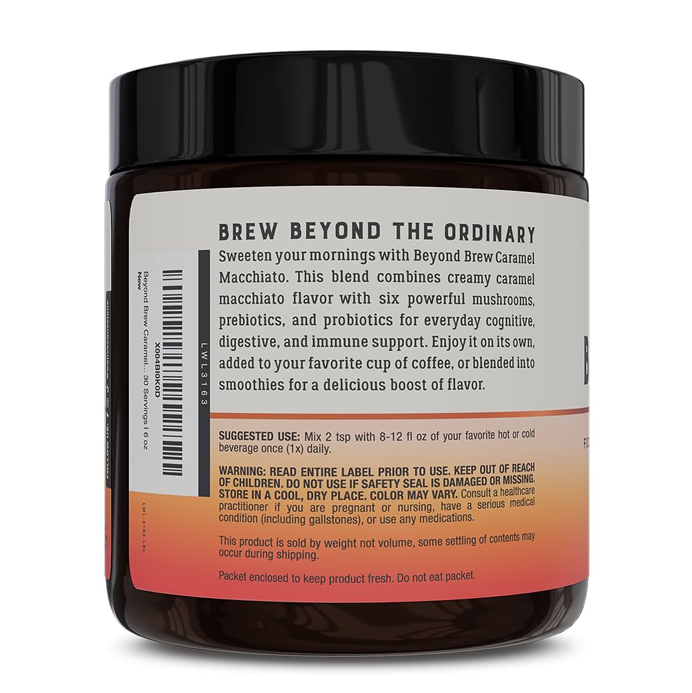 Live Conscious Beyond Brew caramel macchiato dry mix scoop for easy morning dosing