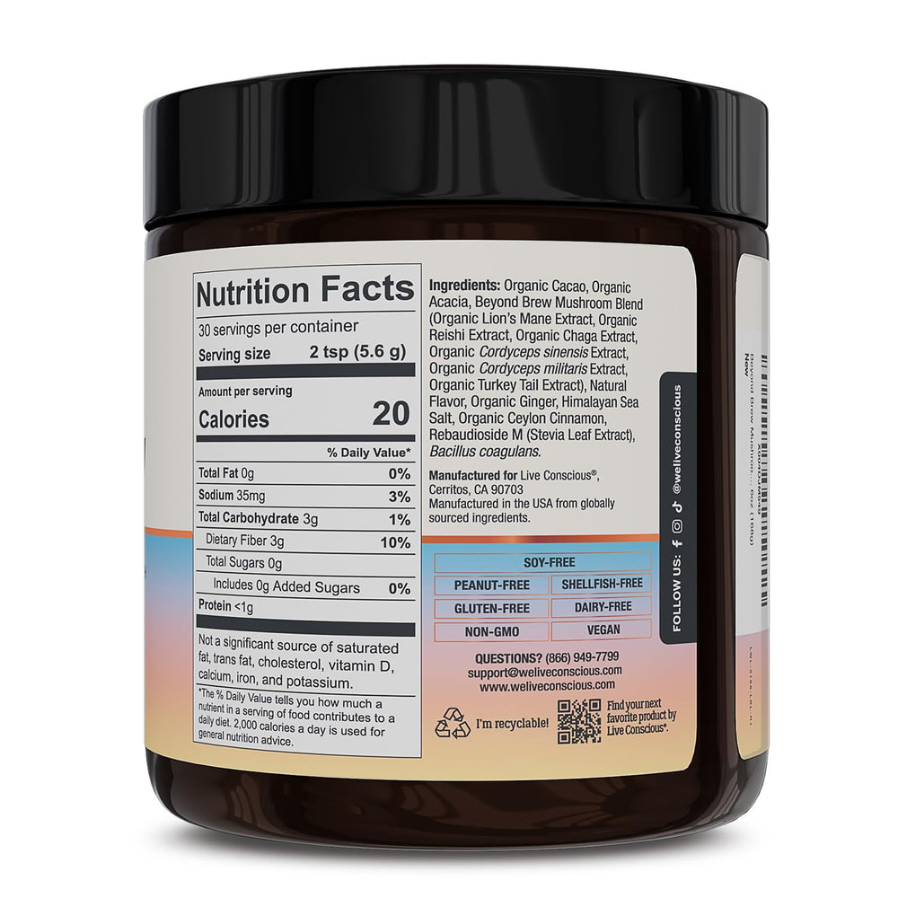 Live Conscious Beyond Brew lion-mane focus for clear concentration.