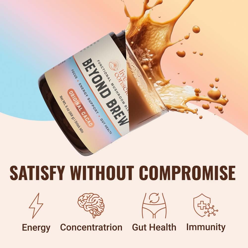 Live Conscious Beyond Brew reishi mood support for a steady mood.