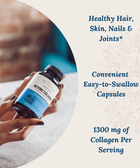 Live Conscious Beyond Collagen capsules closeup label shows hydrolyzed collagen