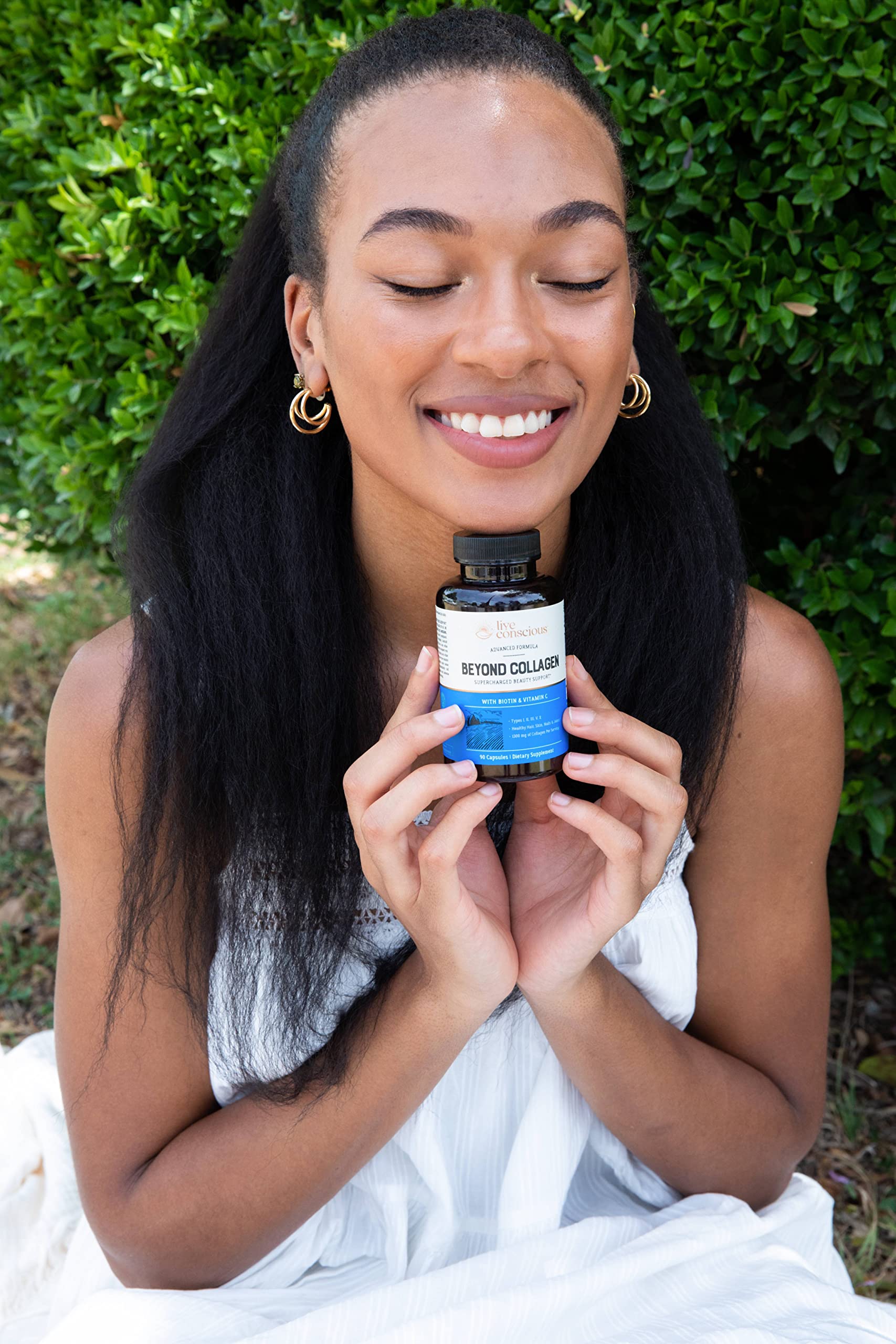 Live Conscious Beyond Collagen capsules two-pack on table for daily routine