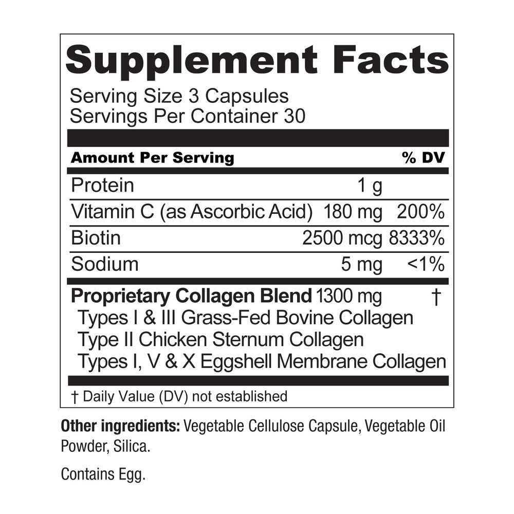 Chicken-derived collagen in Beyond Collagen capsules for versatile body support.