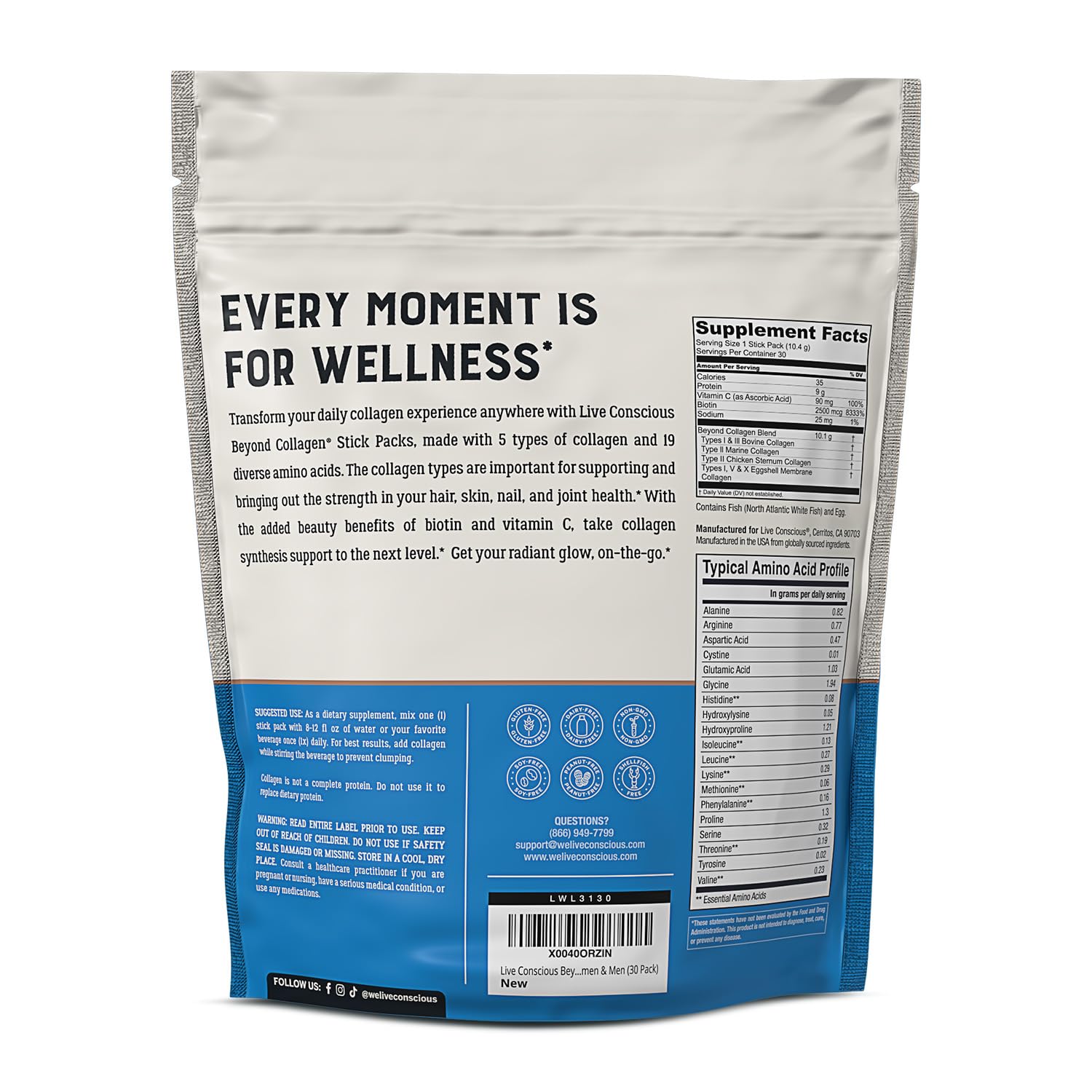 Live Conscious Beyond Collagen single-serve sticks streamline daily supplementation